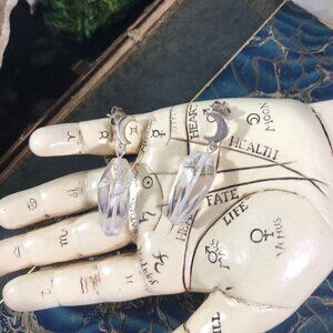 Whimsigoth Sterling Crescent Moon Facetted Quartz Crystal Drop Earrings